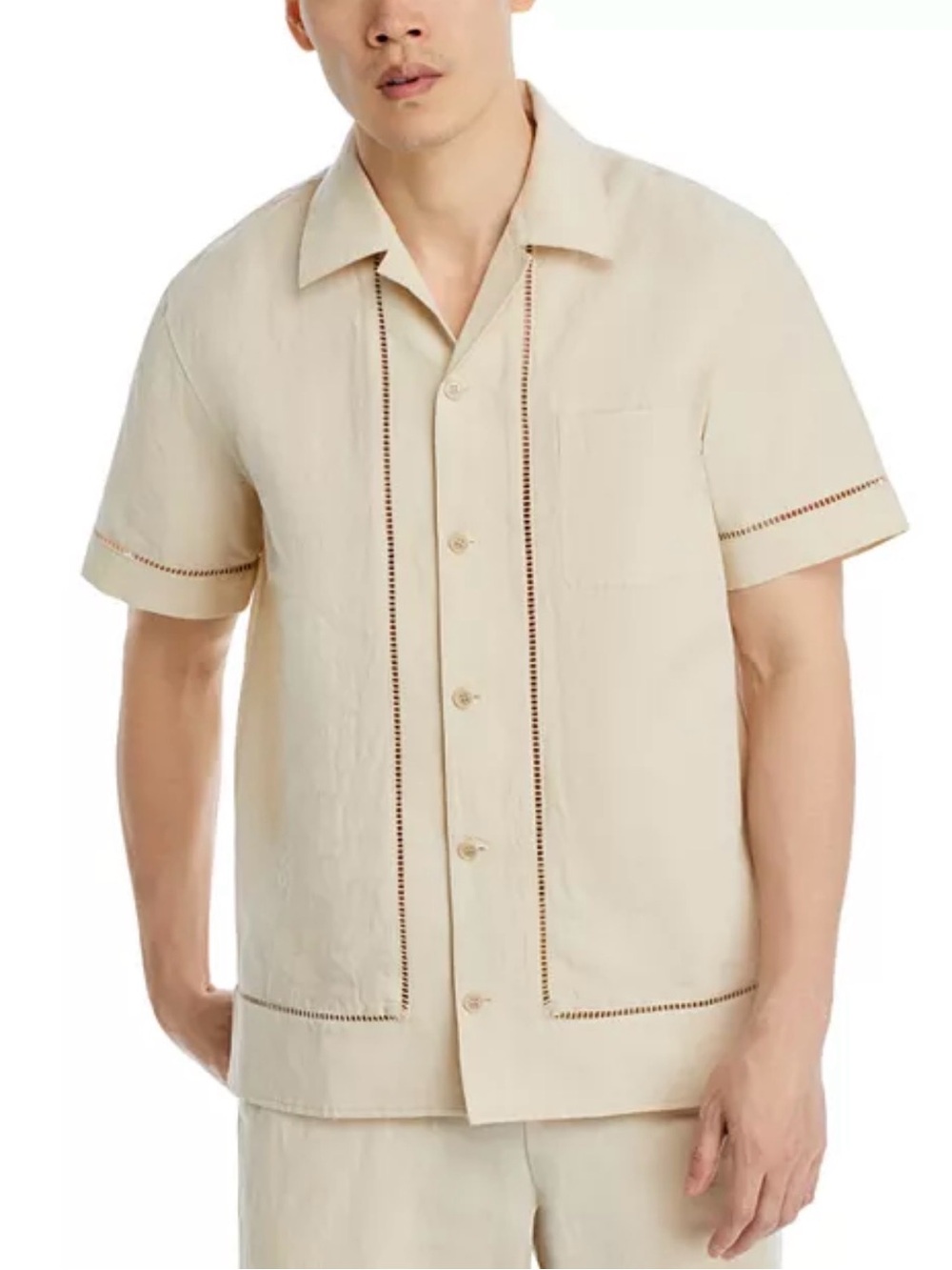 SIMKHAI by Jonathan SIMKHAI 
Beige Short-Sleeve Linen Button-Down Shirt